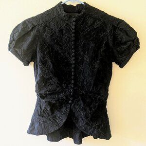 New BCBG Maxazria  Cap Sleeves Button Down Peplum Black Top